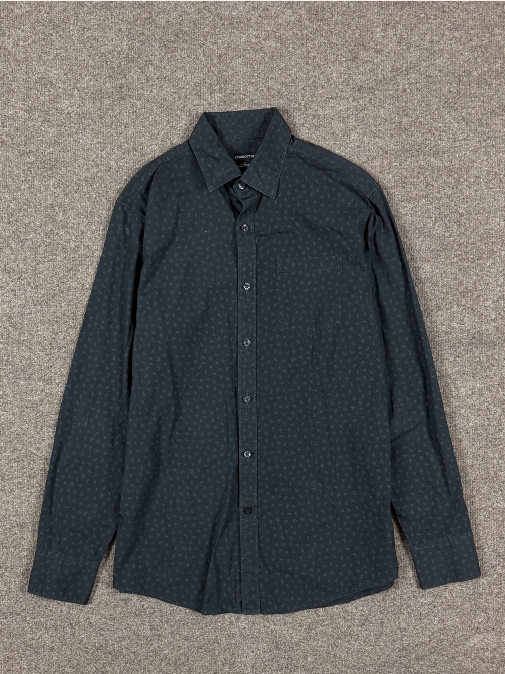 Vintage Claiborne Black Gray Pattern Long Sleeve Button Up Shirt Men’s S Cotton